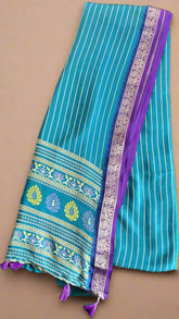 Blue and Violet Line Pattern Premium Georgette Saree